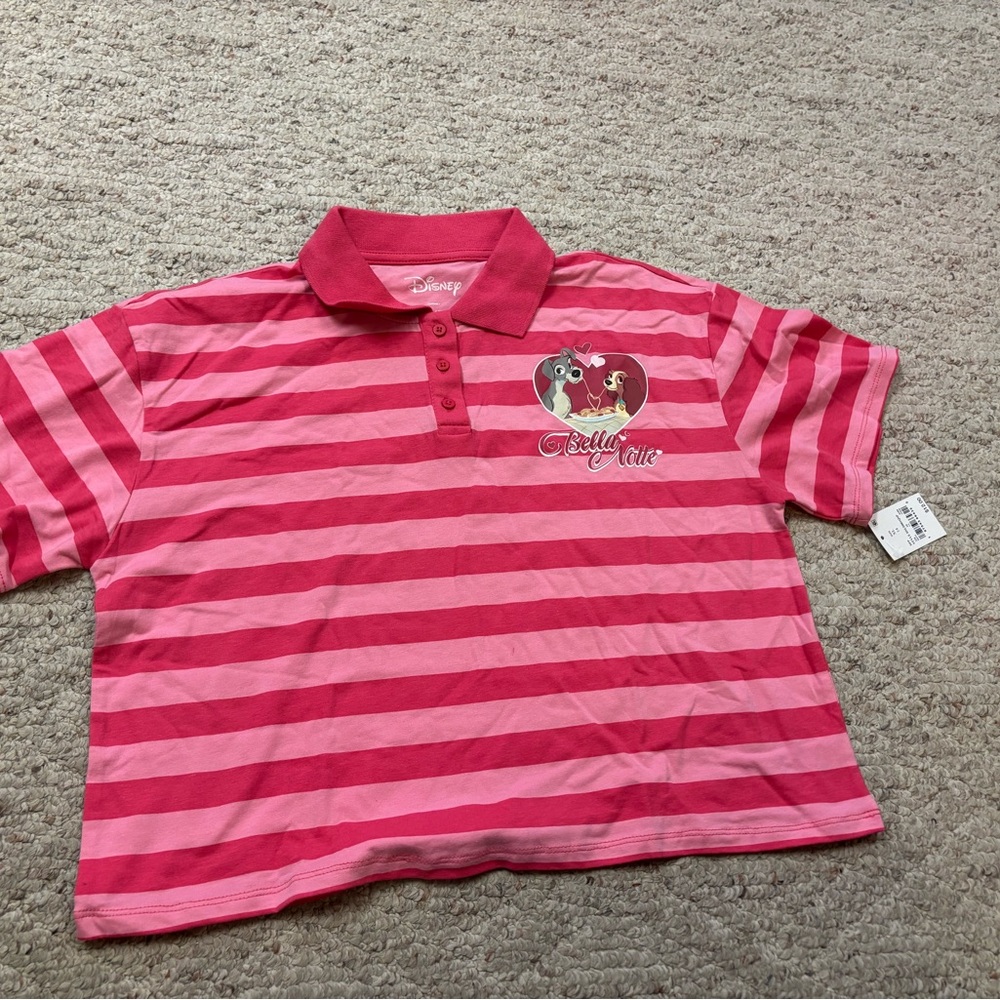 Disney Pink Striped Polo with Character Design